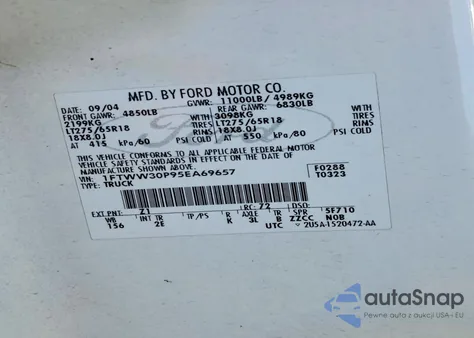 2005 Ford F350 Srw Super Duty z USA, uszkodzony, nr VIN 1FTWW30P95EA69657